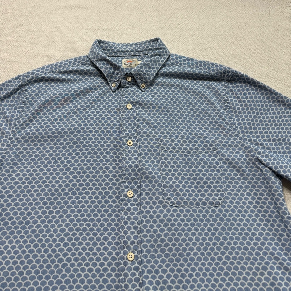 Faherty Blue Patterned Casual Button Down Shirt - image 4